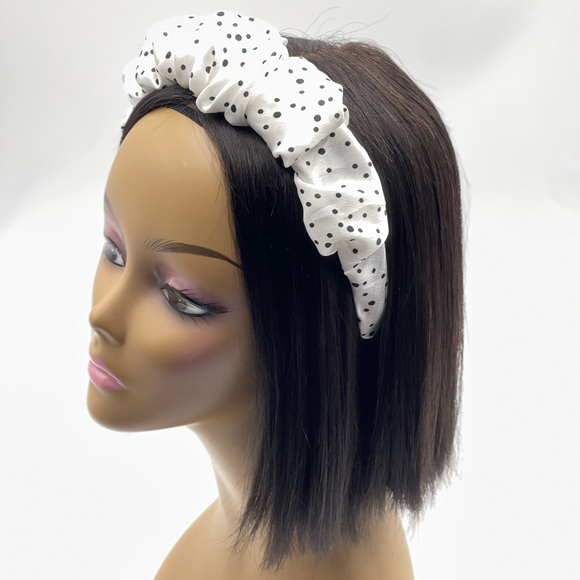 New Quality Black and White Polka dots bendable ruffle fabric satin headband - Picture 15 of 17